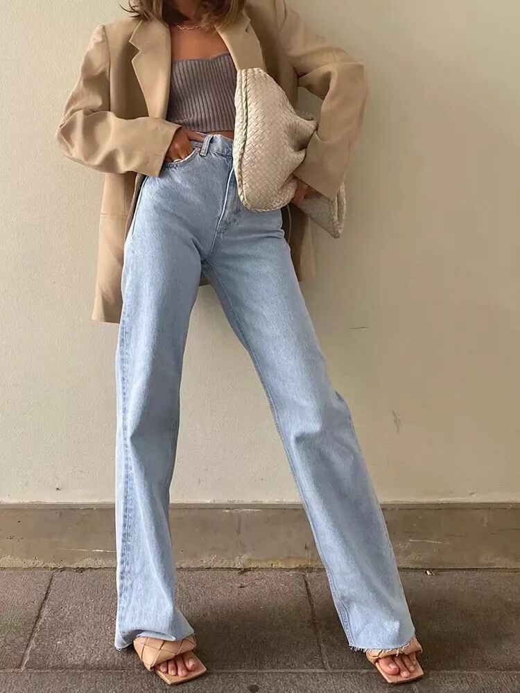 Calça Jeans Reta Wide Leg La Lila